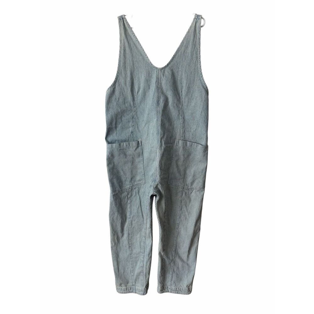 Free People We The Free Jumpsuit High Roller Light denim Stripe Blue Lagenlook B - Picture 4 of 11